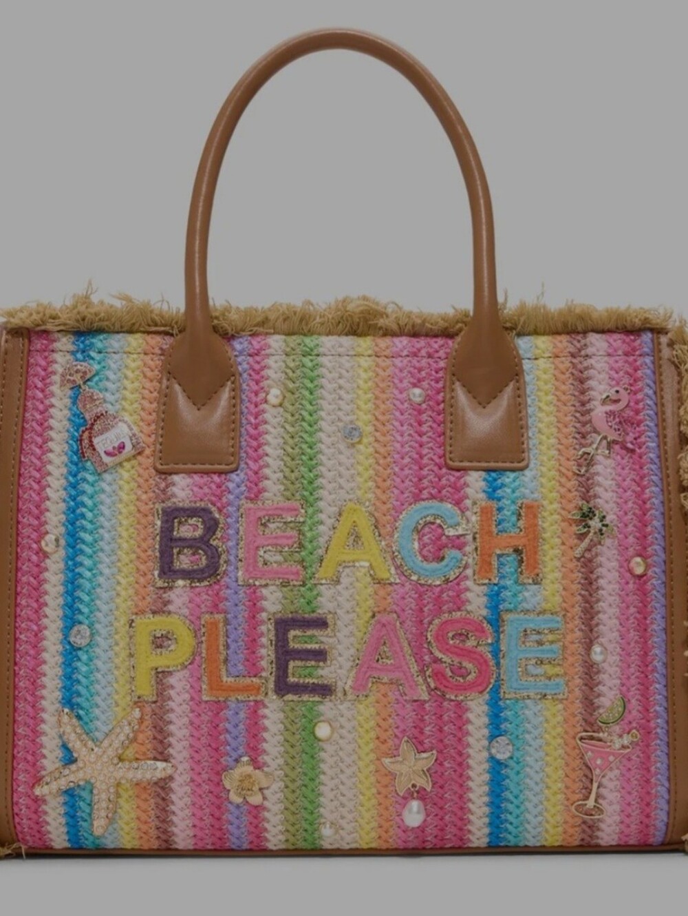 Aldo Multicolor Straw Tote with Leather Handles